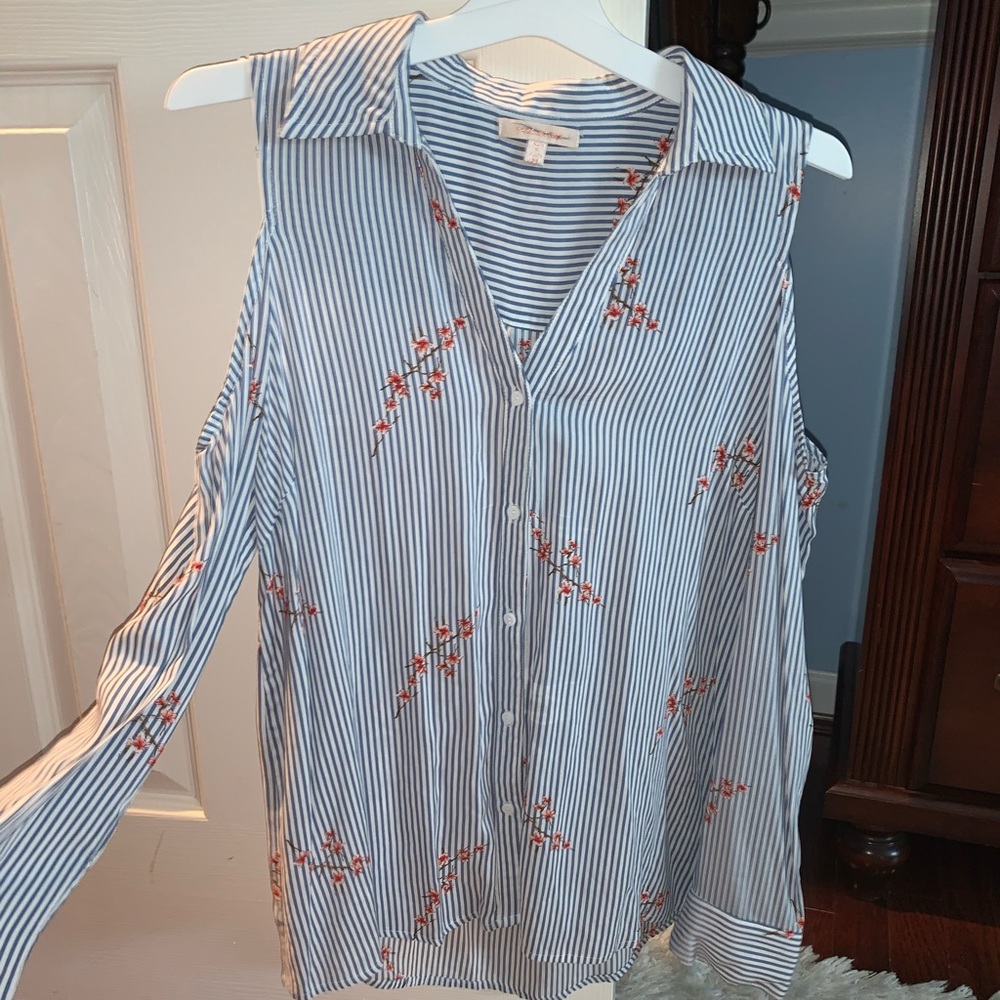 Blue striped, button-down top